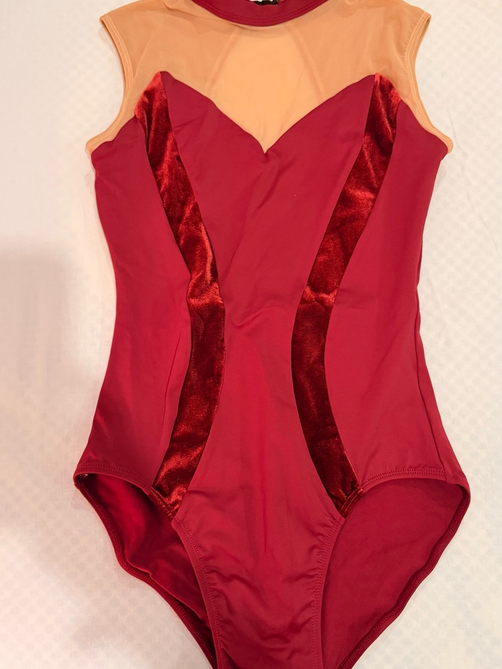 Women’s Red Mesh-Accent Bodysuit